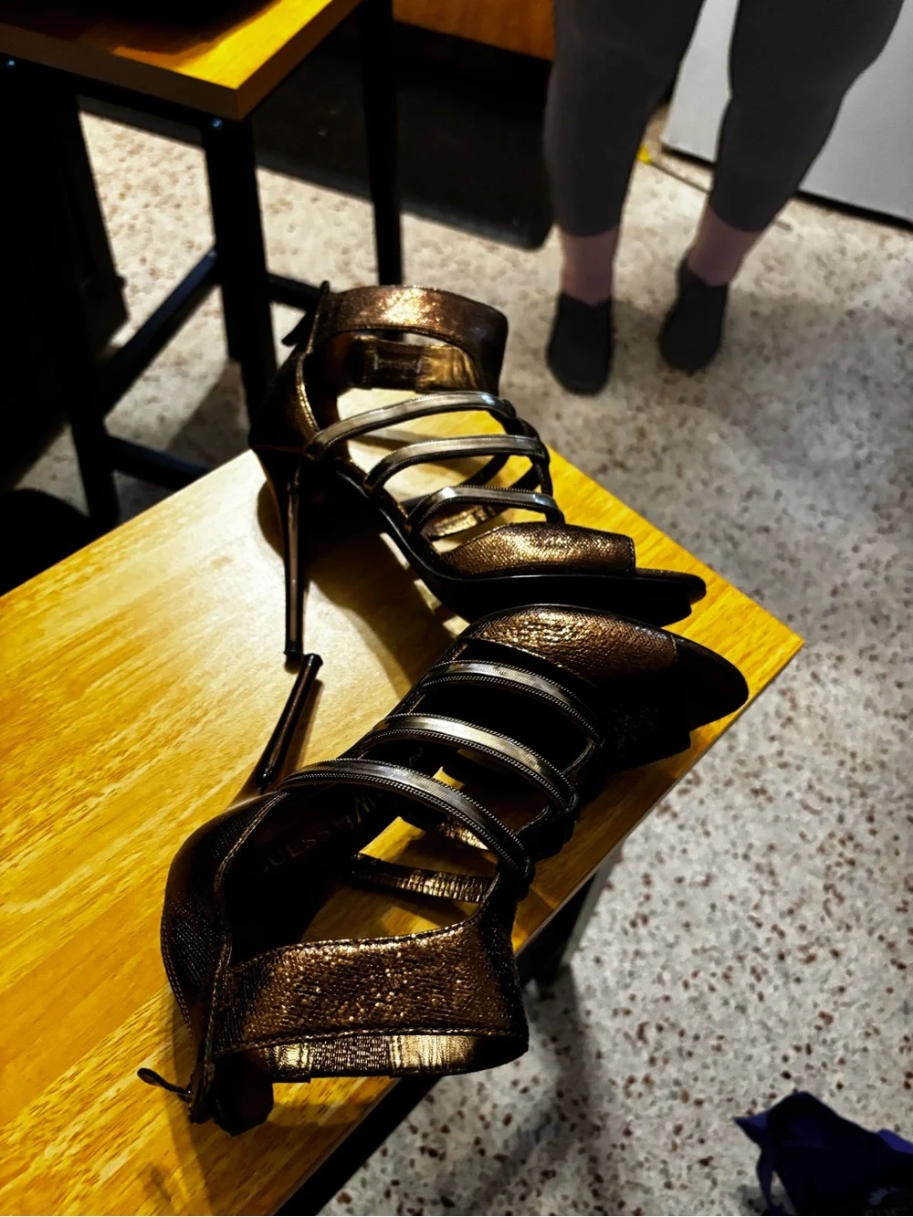 Guess by Marciano metallic bronze strappy caged stiletto 7.5